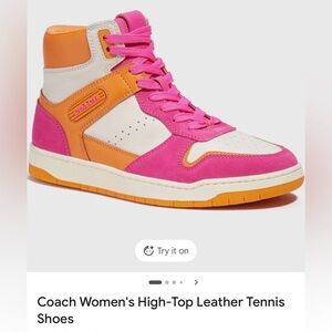 Coach Women's Pink and Orange Leather Sneakers